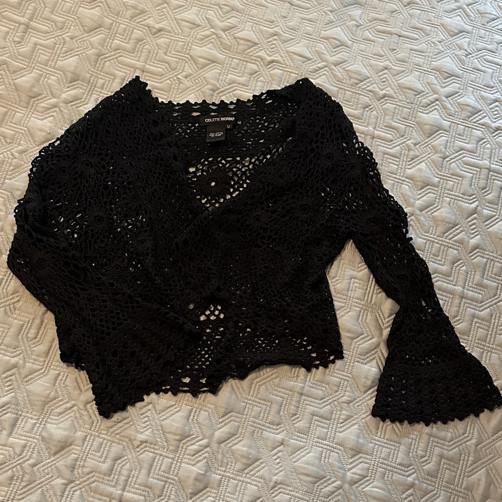 Colette Mordo Black Crochet eyelet Top
